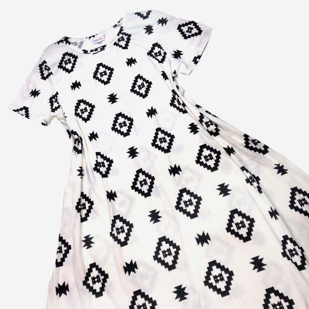 NEW XS LuLaRoe‎ Carly  Black White Stripe Aztec Swing Dress High Low Flowy NWT